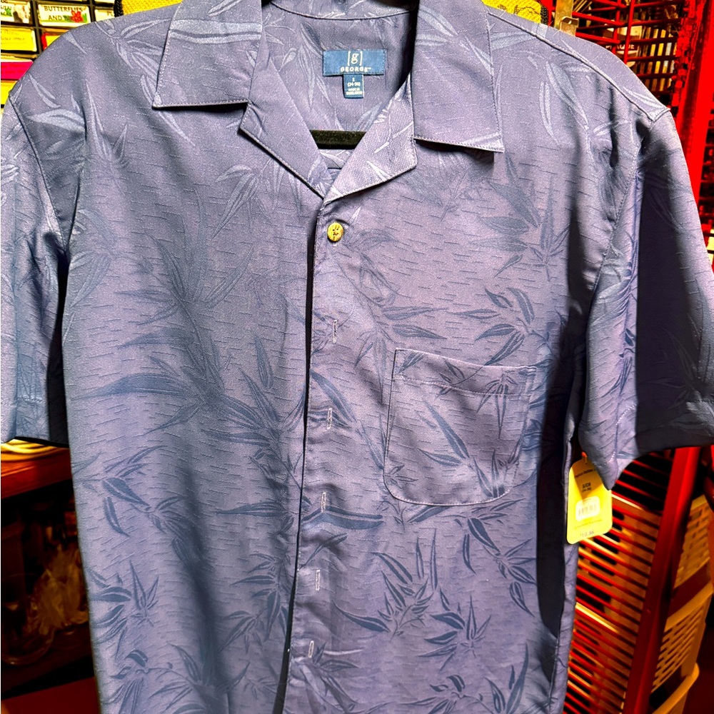 George Blue Tropical Button Down Shirt
